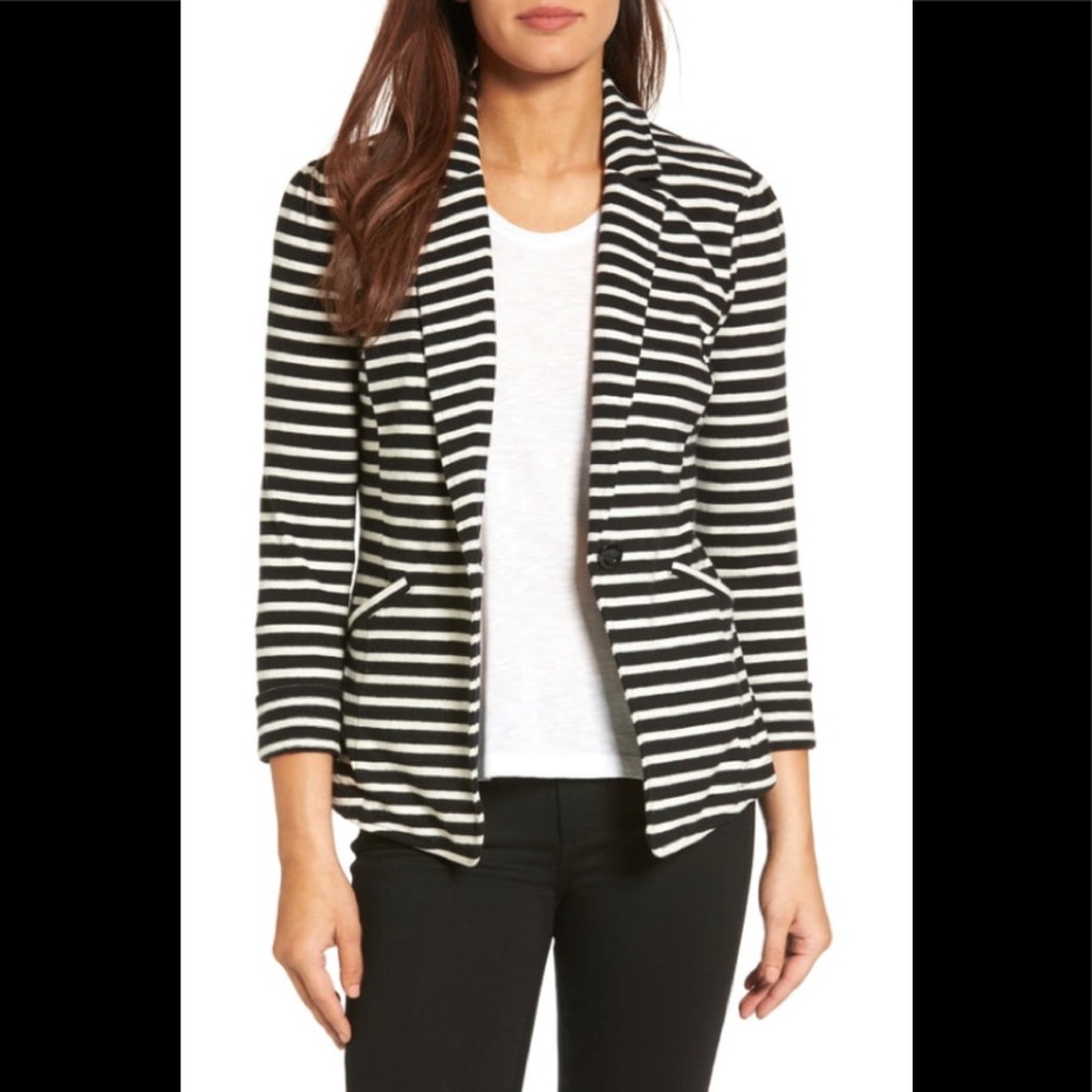NWT Caslon Black & Ivory Striped One Button Blazer